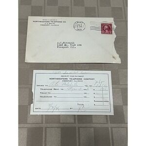 1936 Northwestern Telephone Company Receipt‎ & Envelope Freeport Illinois